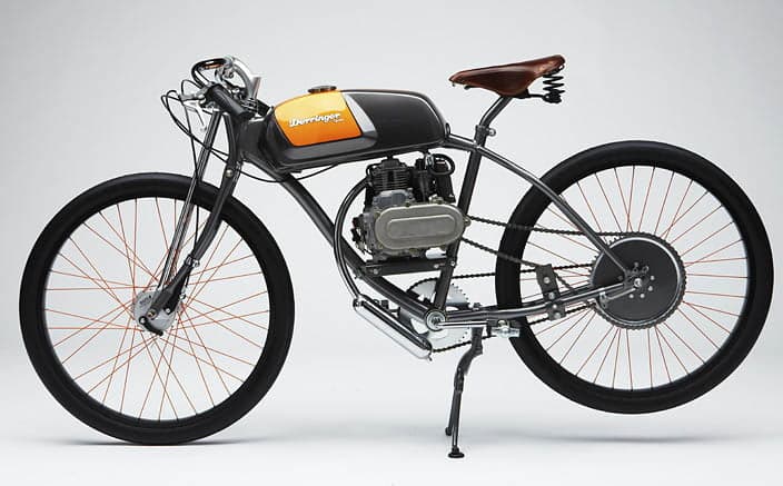 A black and orange bespoke Derringer motorbike